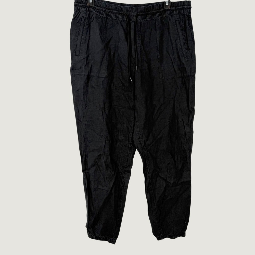 Athleta Cabo Women Black 100% Linen Jogger Pants XL Tall Drawstring Elastic